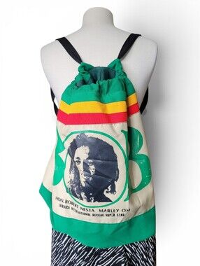 Vintage Bob Marley Graphic Drawstring Backpack Unisex Green Yellow Red